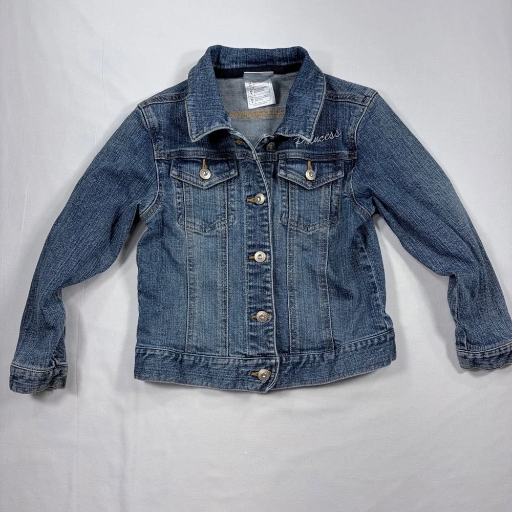 Disney Store Princess Denim Jacket Blue Ariel Cinderella Aurora Girls 5